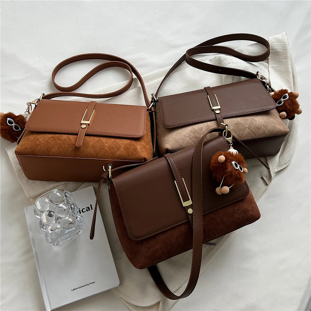 Vintage Large Capacity Suede Shoulder Bag for Women