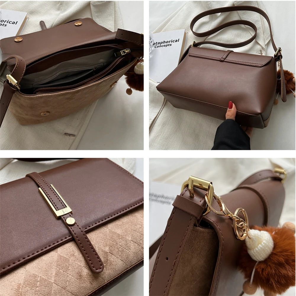 Vintage Large Capacity Suede Shoulder Bag for Women
