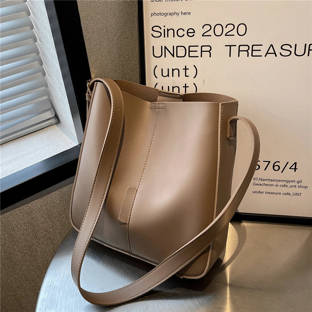 Vintage Bucket Shoulder Bags For Women Large Capacity Crossbody Purse