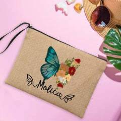 Butterfly Name Women's Pouches Linen Makeup Bag Personalised Travel Clutch Bags