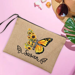 Butterfly Name Women's Pouches Linen Makeup Bag Personalised Travel Clutch Bags