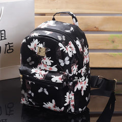 Butterfly Flower Girls Backpack Floral Pattern PU Leather Leisure Backpack
