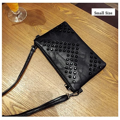 Retro Patchwork PU Leather Messenger Bag Rivet Small Crossbody