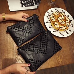 Retro Patchwork PU Leather Messenger Bag Rivet Small Crossbody