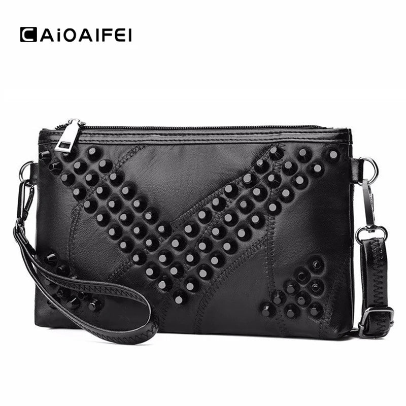 Retro Patchwork PU Leather Messenger Bag Rivet Small Crossbody
