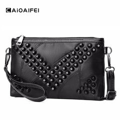 Retro Patchwork PU Leather Messenger Bag Rivet Small Crossbody