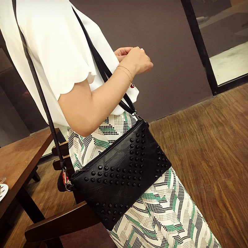 Retro Patchwork PU Leather Messenger Bag Rivet Small Crossbody