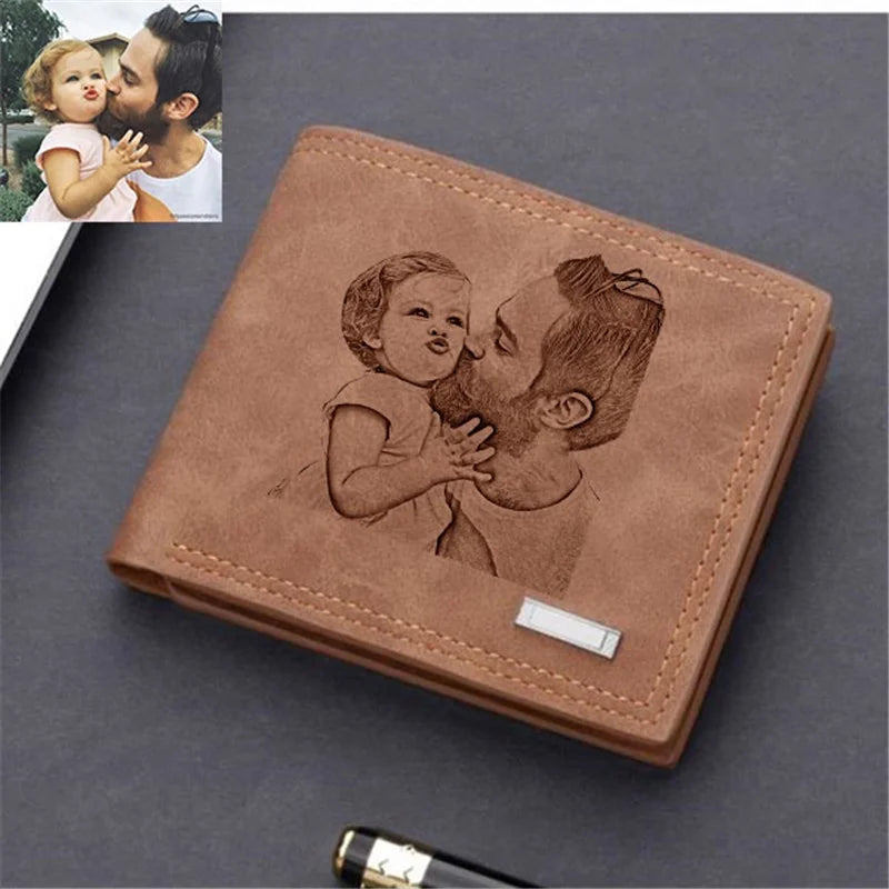 Personalized Engraved Photo Wallet for Men - Father's Day Gift