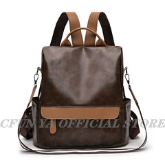 Women's PU Leather Backpack Anti-theft Schoolbag Waterproof Rucksack