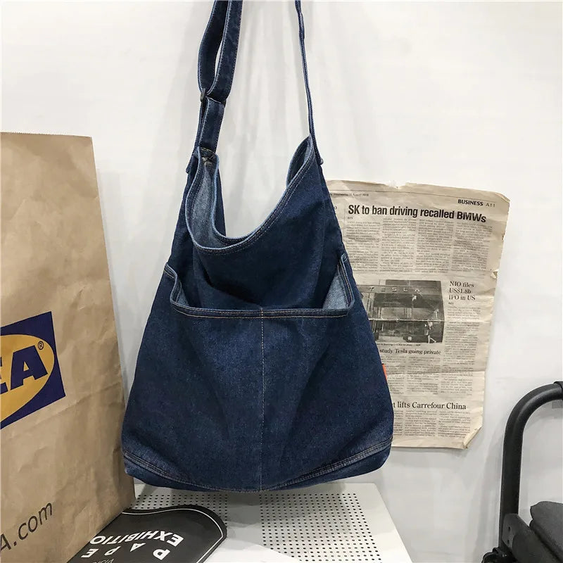 CGCBAG Denim Canvas Tote Bag Large Capacity Shoulder Handbag