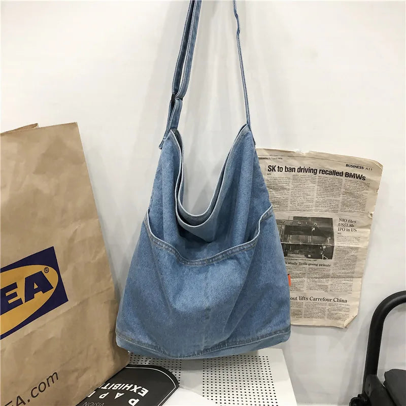 CGCBAG Denim Canvas Tote Bag Large Capacity Shoulder Handbag