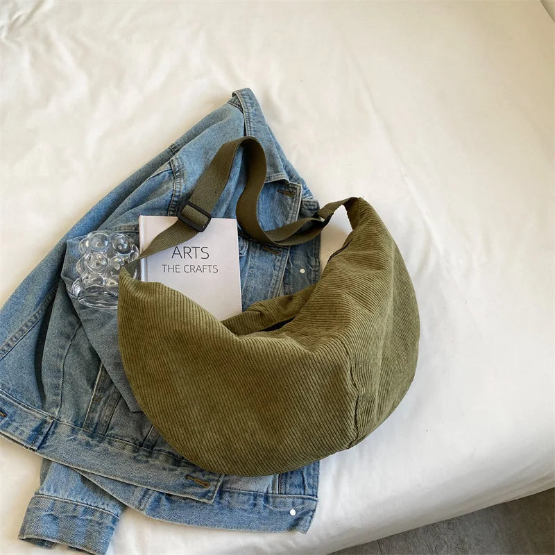 Corduroy Women Shoulder Bags Large Capacity Tote Bag Female Solid Crossbody Bags