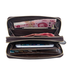 Double Layers Zipper Men Wallet Large Capacity Clutch Purse