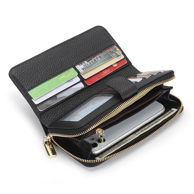 Full Leather Wallet Women's Long Wallet Clutch Bag