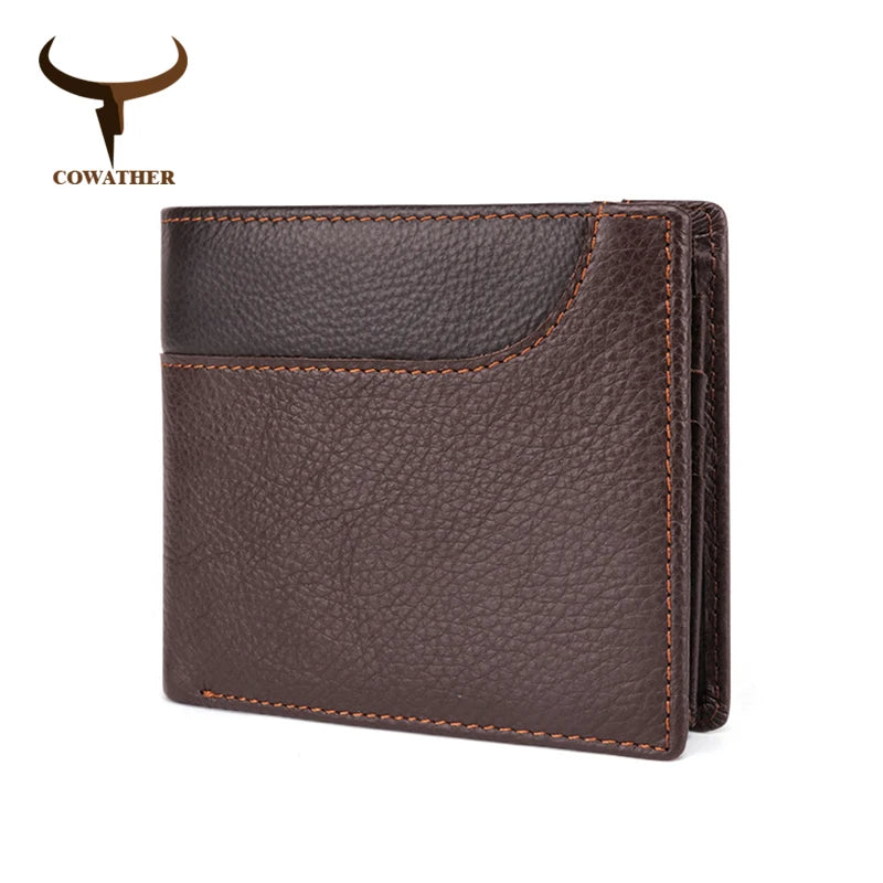 Vintage Cowhide Leather Men Wallet Short Male Purse