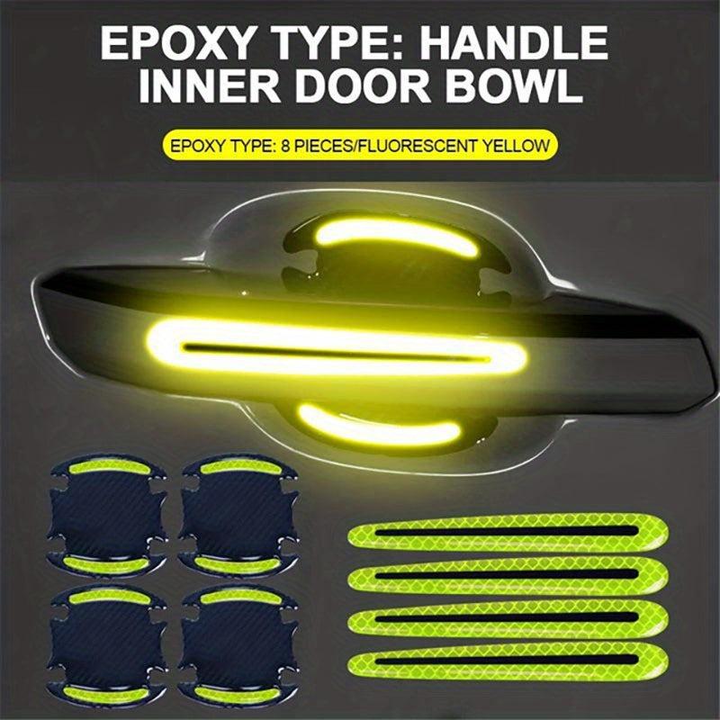 8pcs Car Door Handle Reflective Stickers + Scratch Protection + Safety Strips