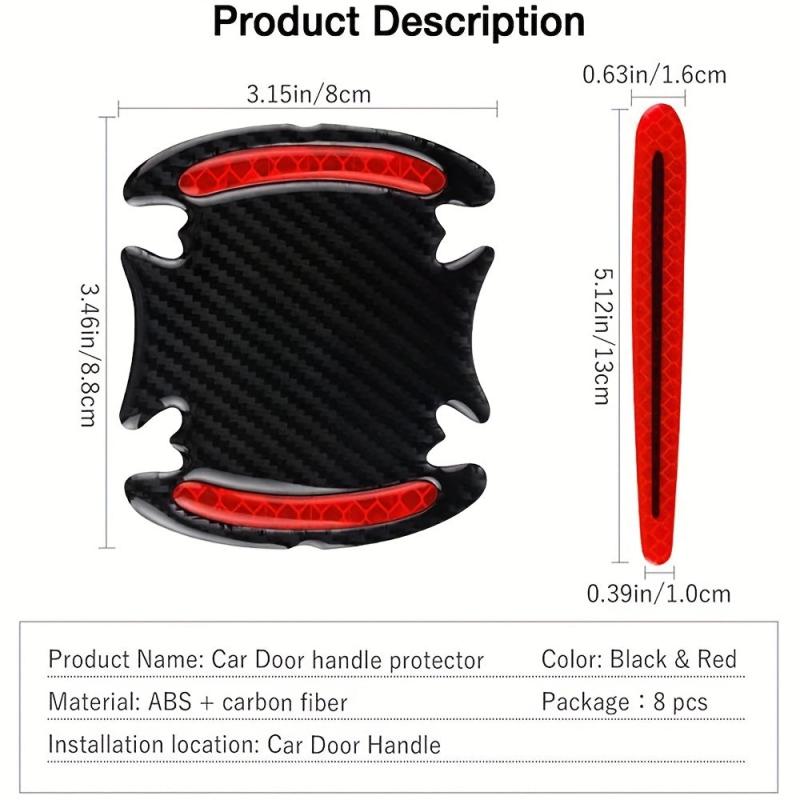 8pcs Car Door Handle Reflective Stickers + Scratch Protection + Safety Strips