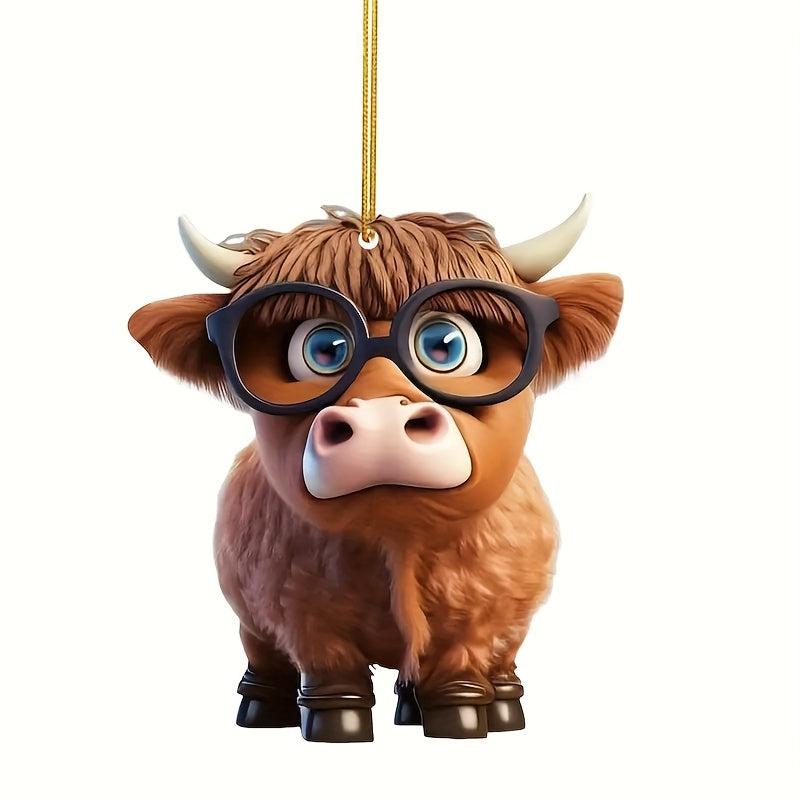 Highland Cow Car Pendant Christmas Tree Decoration Acrylic Flat Home Decoration