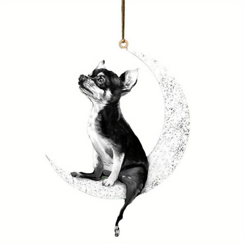 Car Rearview Mirror Pendant Dog Sitting On Moon Hanging Ornament