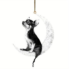 Car Rearview Mirror Pendant Dog Sitting On Moon Hanging Ornament