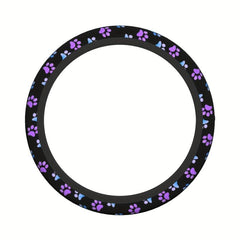 Purple Galaxy Paw Prints Steering Wheel Cover Anti-Slip Universal Car Interior