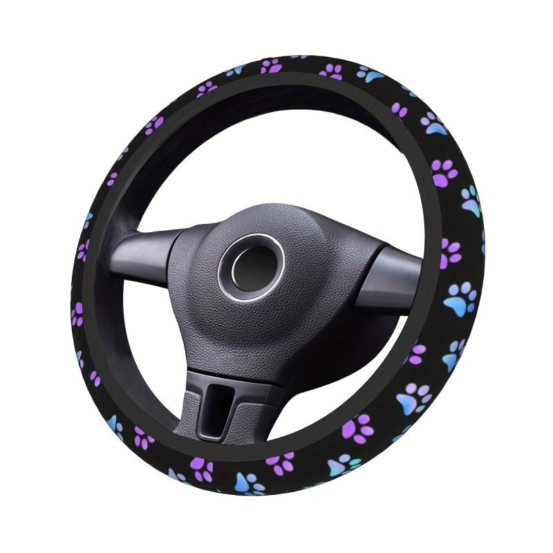 Purple Galaxy Paw Prints Steering Wheel Cover Anti-Slip Universal Car Interior