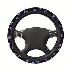 Purple Galaxy Paw Prints Steering Wheel Cover Anti-Slip Universal Car Interior