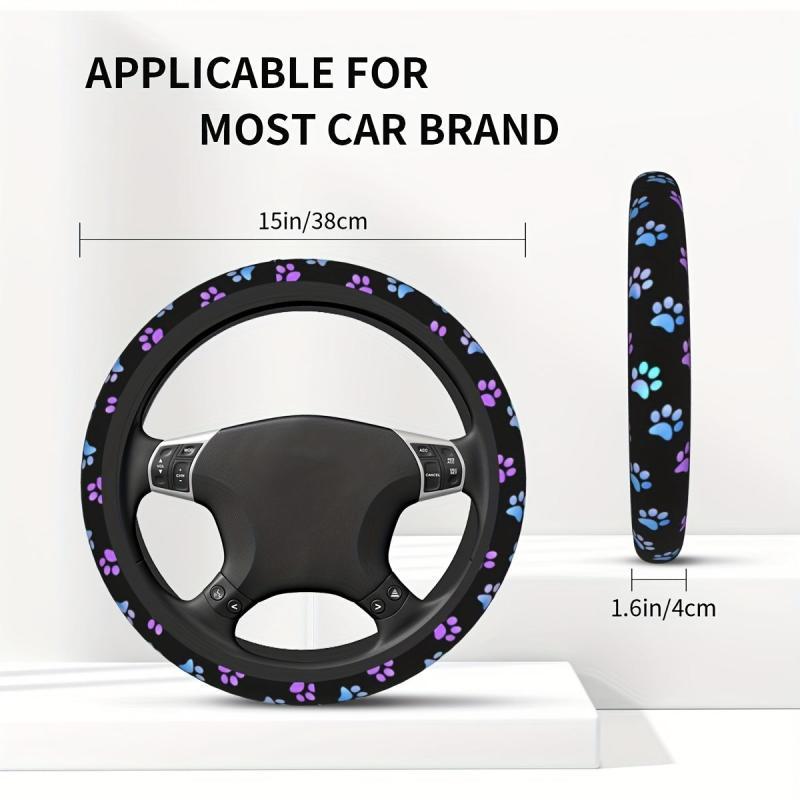 Purple Galaxy Paw Prints Steering Wheel Cover Anti-Slip Universal Car Interior