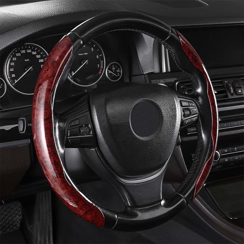 Wood Grain Carbon Fiber Steering Wheel Cover Non-Slip Protector