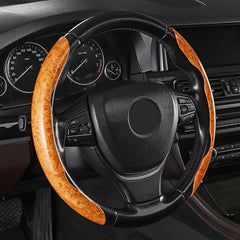 Wood Grain Carbon Fiber Steering Wheel Cover Non-Slip Protector