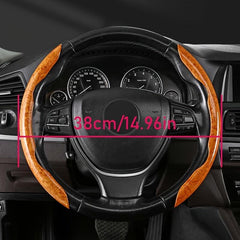 Wood Grain Carbon Fiber Steering Wheel Cover Non-Slip Protector