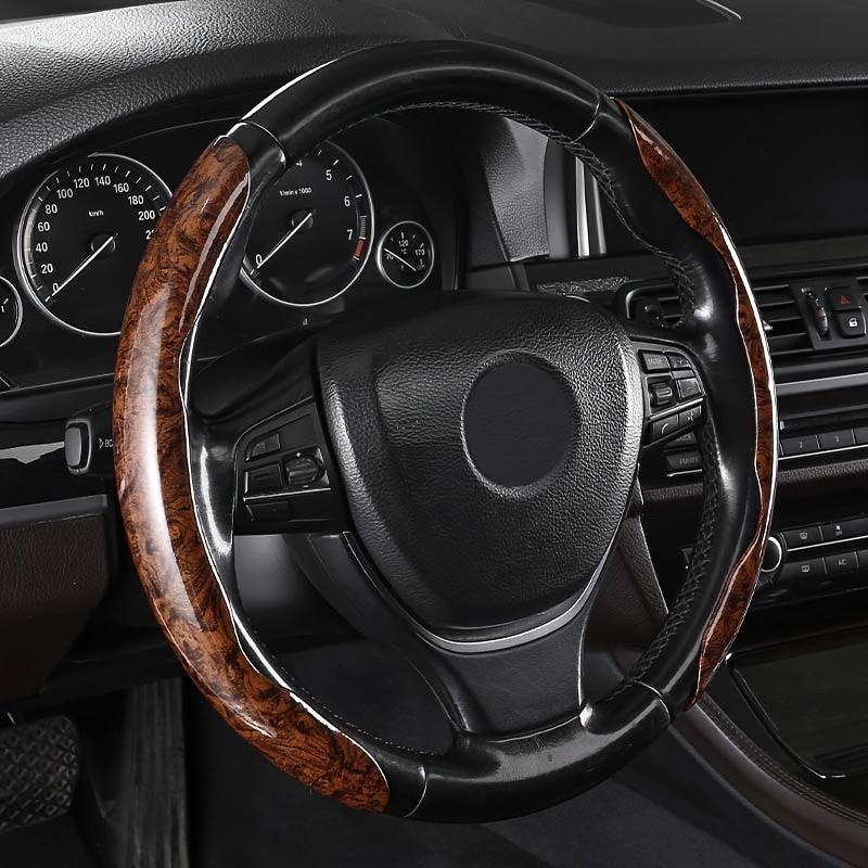 Wood Grain Carbon Fiber Steering Wheel Cover Non-Slip Protector