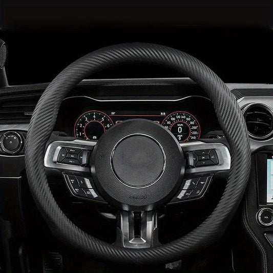 Carbon Fiber Grain Steering Wheel Cover - Round D Type Handle - All Seasons