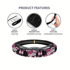 Flower Skull Print Steering Wheel Cover