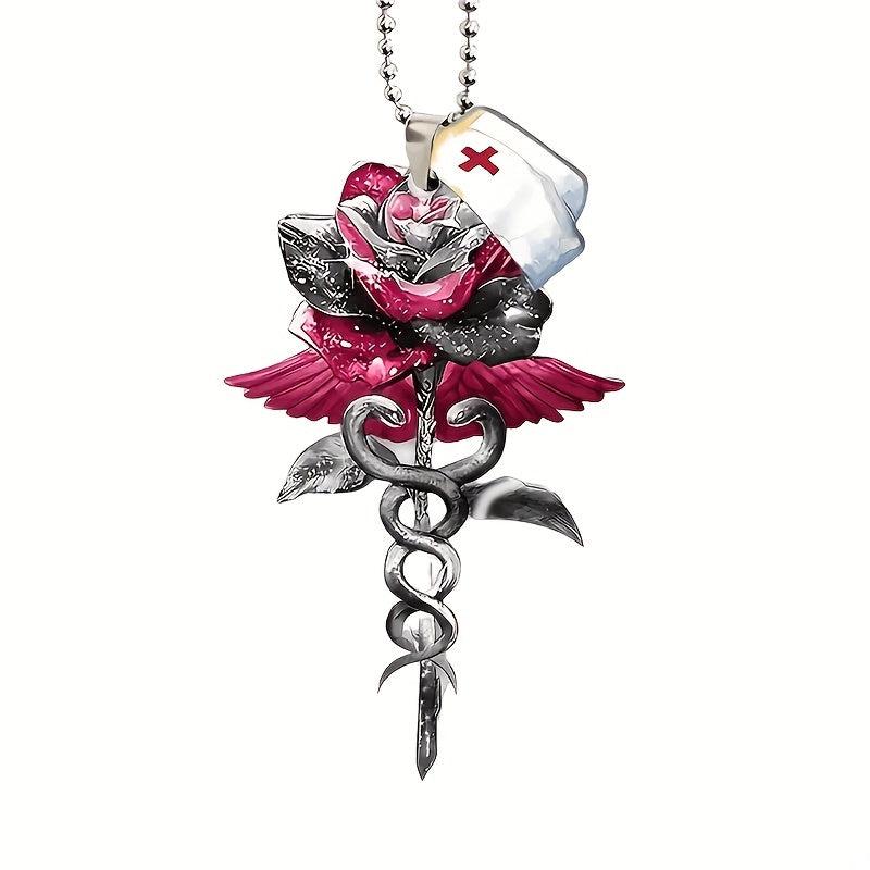 Red Snake Rose Car Acrylic Pendant Accessories Rear View Mirror Hanging