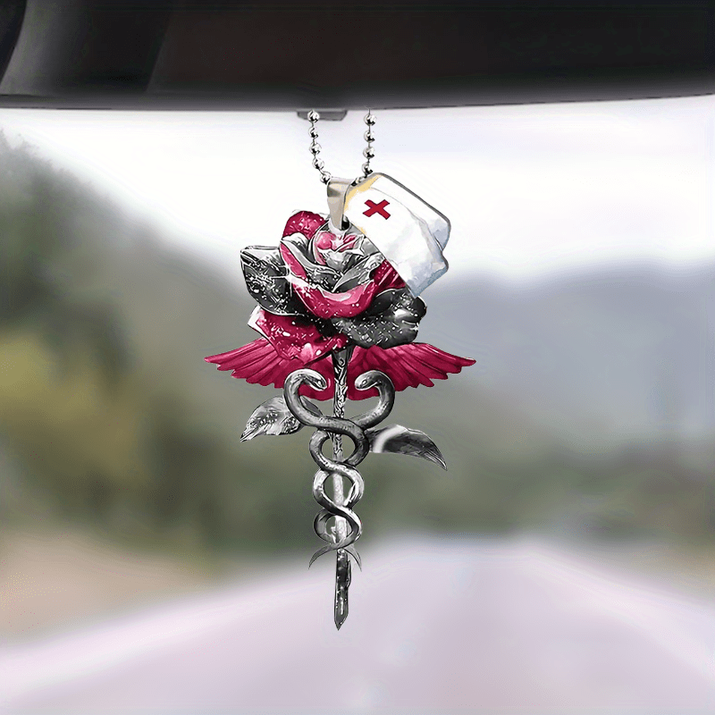 Red Snake Rose Car Acrylic Pendant Accessories Rear View Mirror Hanging