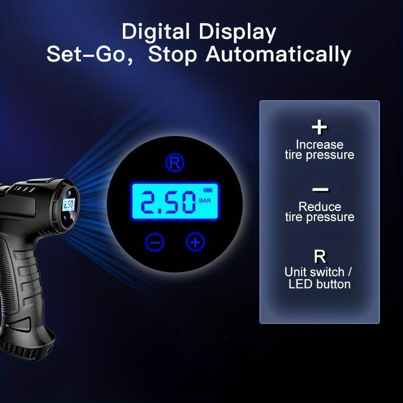120W Portable Air Compressor Pump Digital Tire Inflator For Cars Bicycles