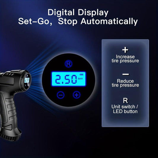 120W Portable Air Compressor Pump Digital Tire Inflator For Cars Bicycles