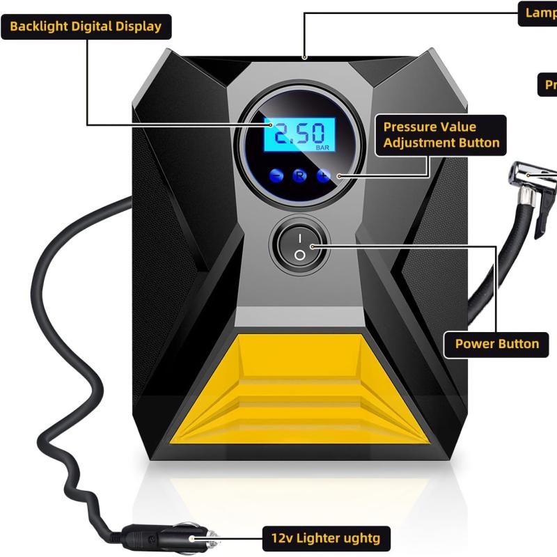 DC Portable Air Compressor 150 Psi Inflator with LED Light