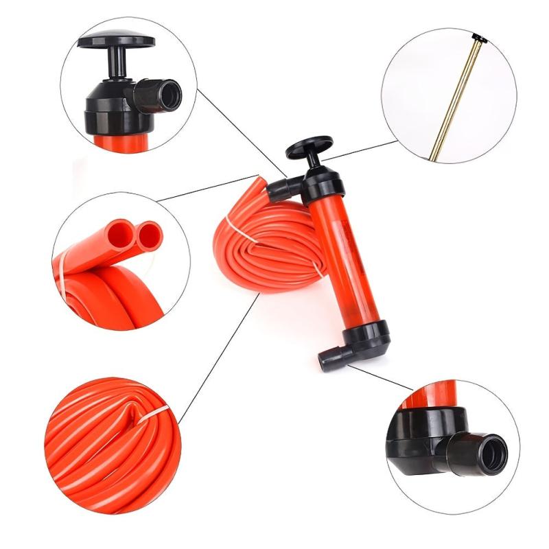 Fuel Transfer Pump Kit Hand Gasoline Liquid Air Pump Red Emergency Car Tool
