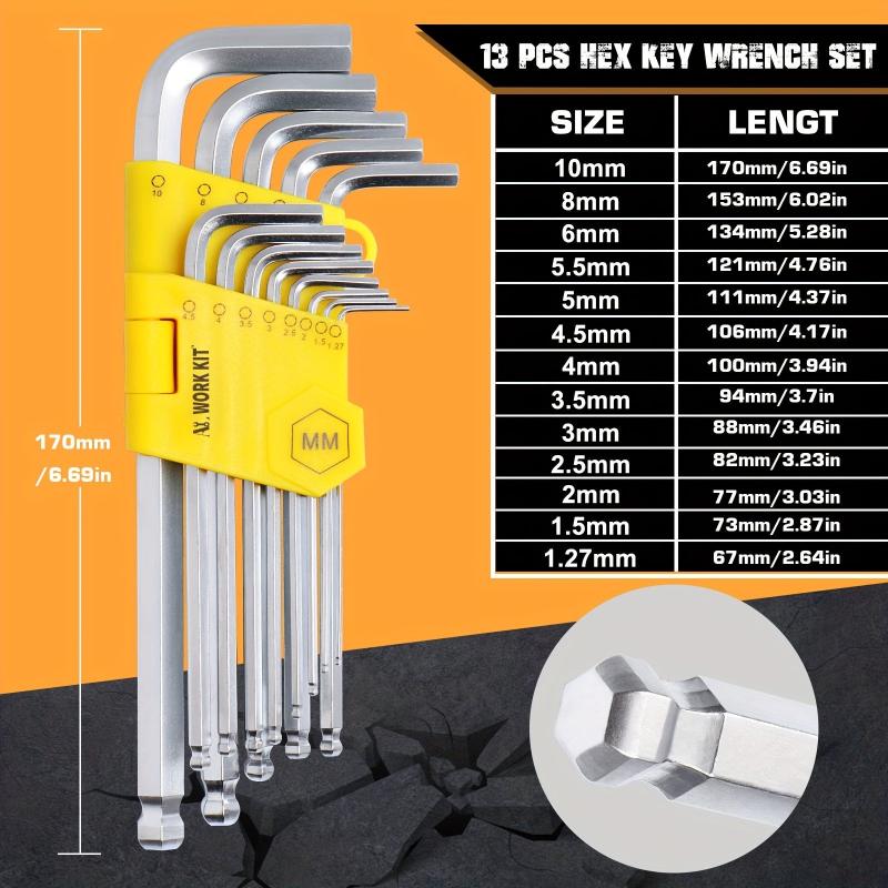 9pcs 13pcs Hex Wrench Set Long Arm Ball Star Wrench Conversion Handle Metric