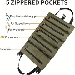1PC Tool Roll Up Bag Wrench Roll Pouch Zipper Carrier Tote