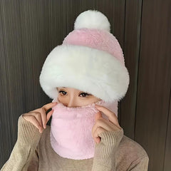 Women's Winter Velvet Thickened Hat Mask Neck Scarf Windproof Pullover