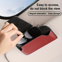 Car Sun Visor Glasses Box Sunglasses Storage Box PU Leather Glasses Clip