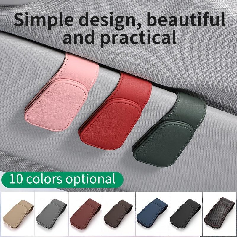 Car Visor Sunglass Holder Magnetic PU Leather Glasses Eyeglass Hanger Clip