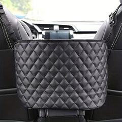 1pc Car Storage Bag Between Front Seats Faux Leather Removable Durable