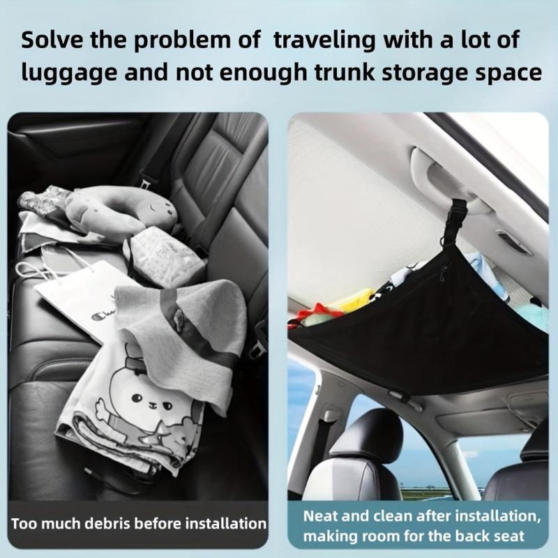 Car Ceiling Cargo Net Pocket Double Layer Mesh Roof Storage Organizer
