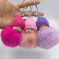 Plush Doll Keychains Pompom Sleeping Baby - Keychain for Women Girl