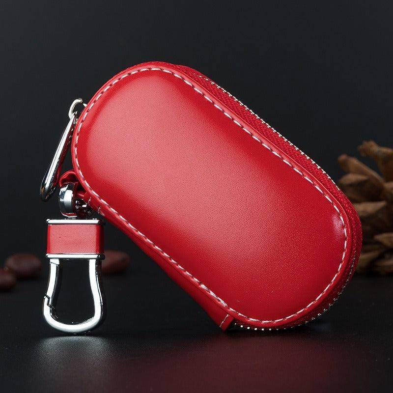 Smooth Faux Leather Car Key Bag Cover Zipper Business Key Case