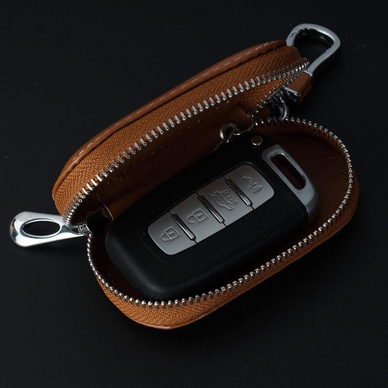 Smooth Faux Leather Car Key Bag Cover Zipper Business Key Case